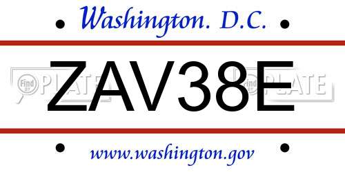 ZAV38E District Of Columbia License Plate