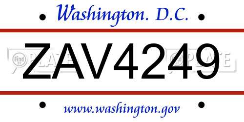 ZAV4249 District Of Columbia License Plate