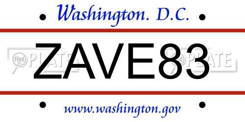 ZAVE83 District Of Columbia License Plate