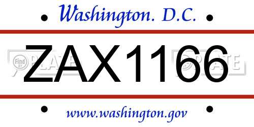 ZAX1166 District Of Columbia License Plate