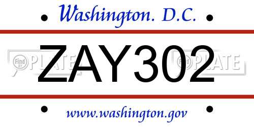ZAY302 District Of Columbia License Plate