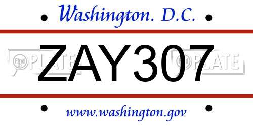 ZAY307 District Of Columbia License Plate