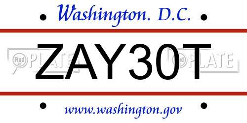 ZAY30T District Of Columbia License Plate