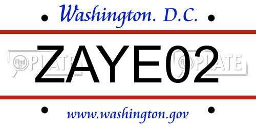ZAYE02 District Of Columbia License Plate
