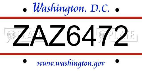 ZAZ6472 District Of Columbia License Plate