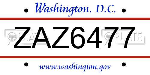 ZAZ6477 District Of Columbia License Plate