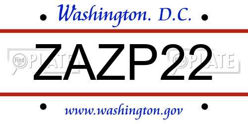 ZAZP22 District Of Columbia License Plate