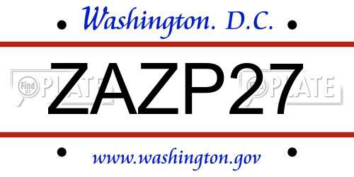 ZAZP27 District Of Columbia License Plate