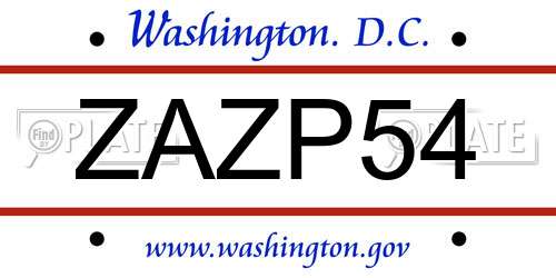 ZAZP54 District Of Columbia License Plate