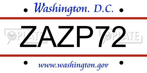 ZAZP72 District Of Columbia License Plate