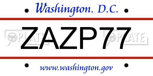 ZAZP77 District Of Columbia License Plate