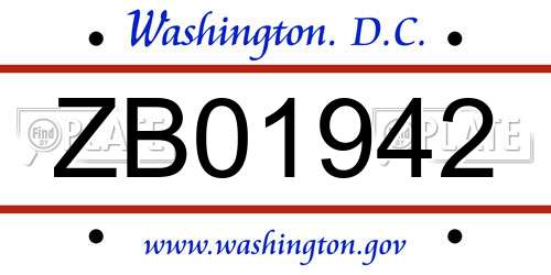 ZB01942 District Of Columbia License Plate