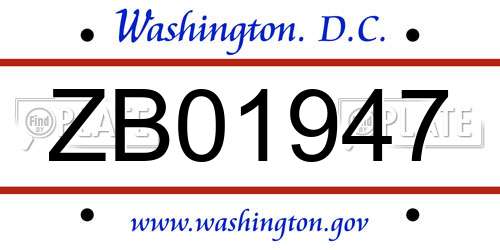 ZB01947 District Of Columbia License Plate