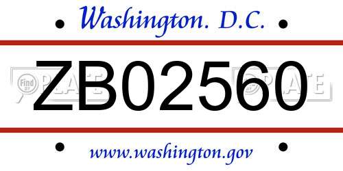 ZB02560 District Of Columbia License Plate