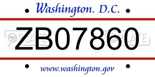 ZB07860 District Of Columbia License Plate