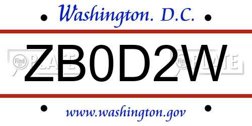 ZB0D2W District Of Columbia License Plate