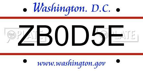 ZB0D5E District Of Columbia License Plate