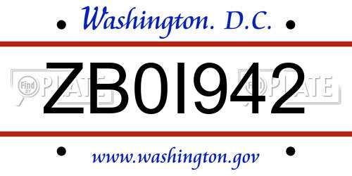 ZB0I942 District Of Columbia License Plate