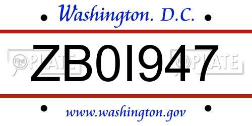 ZB0I947 District Of Columbia License Plate