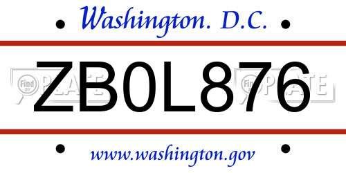 ZB0L876 District Of Columbia License Plate