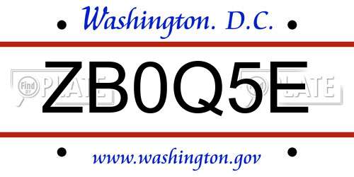 ZB0Q5E District Of Columbia License Plate