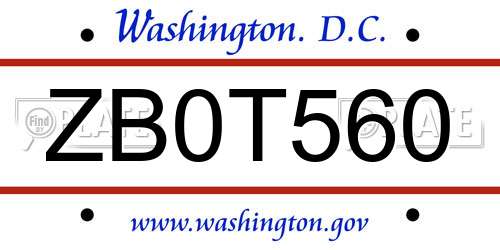 ZB0T560 District Of Columbia License Plate