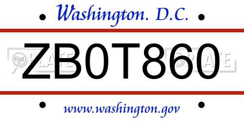 ZB0T860 District Of Columbia License Plate