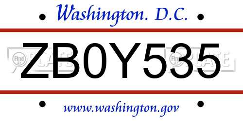 ZB0Y535 District Of Columbia License Plate