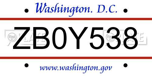 ZB0Y538 District Of Columbia License Plate