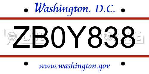 ZB0Y838 District Of Columbia License Plate