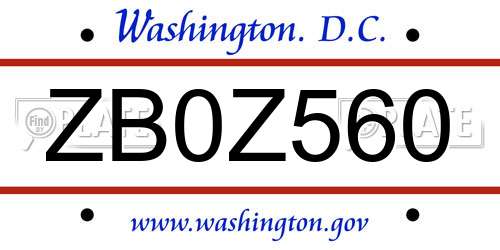 ZB0Z560 District Of Columbia License Plate