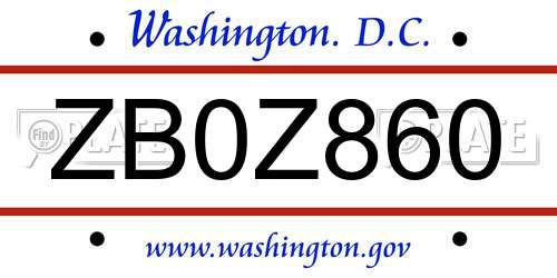 ZB0Z860 District Of Columbia License Plate