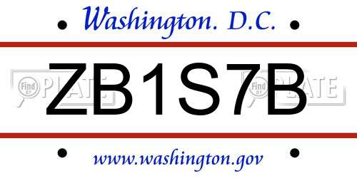 ZB1S7B District Of Columbia License Plate