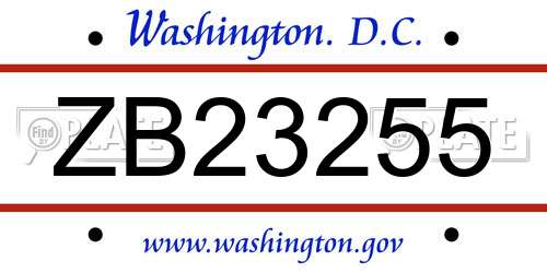 ZB23255 District Of Columbia License Plate