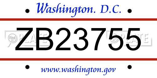 ZB23755 District Of Columbia License Plate
