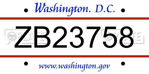 ZB23758 District Of Columbia License Plate