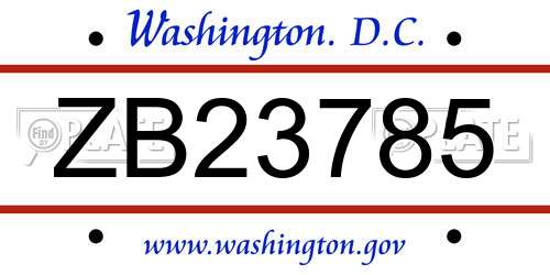 ZB23785 District Of Columbia License Plate