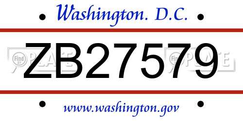 ZB27579 District Of Columbia License Plate
