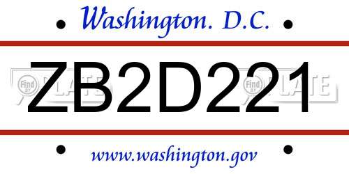 ZB2D221 District Of Columbia License Plate