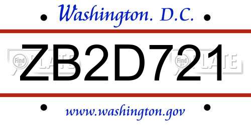 ZB2D721 District Of Columbia License Plate