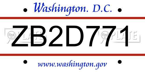 ZB2D771 District Of Columbia License Plate