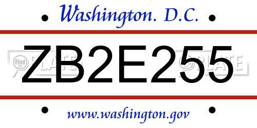 ZB2E255 District Of Columbia License Plate