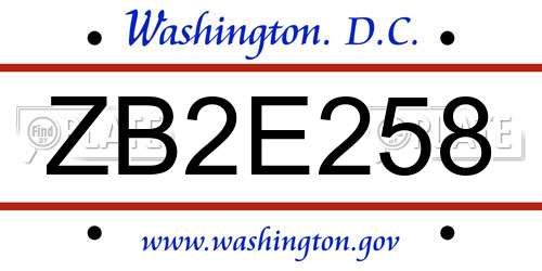 ZB2E258 District Of Columbia License Plate