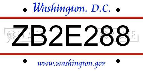 ZB2E288 District Of Columbia License Plate