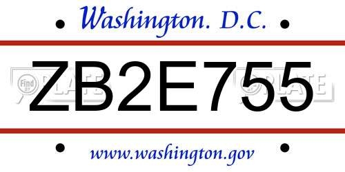 ZB2E755 District Of Columbia License Plate