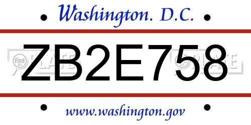 ZB2E758 District Of Columbia License Plate