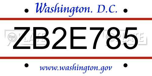 ZB2E785 District Of Columbia License Plate