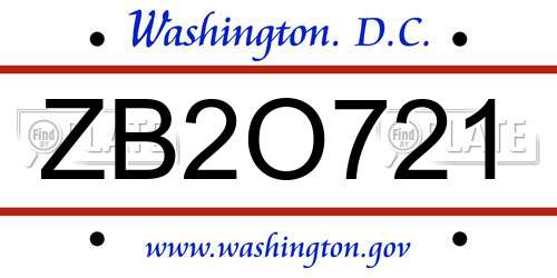 ZB2O721 District Of Columbia License Plate