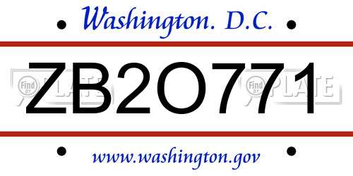 ZB2O771 District Of Columbia License Plate