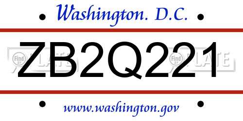 ZB2Q221 District Of Columbia License Plate